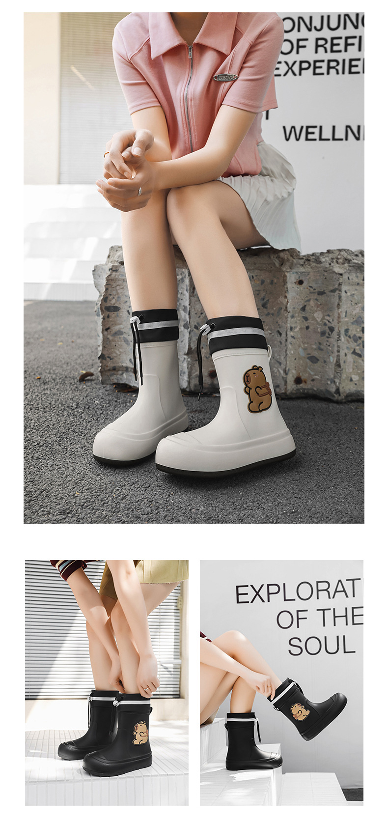 网红卡通时尚雨鞋女款外穿收口防水鞋防滑亲子雨靴女学生可爱胶鞋详情16