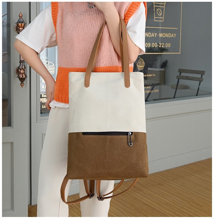 新款撞色复古帆布包简约女休闲包大容量单肩斜跨包时尚潮流手提包详情15