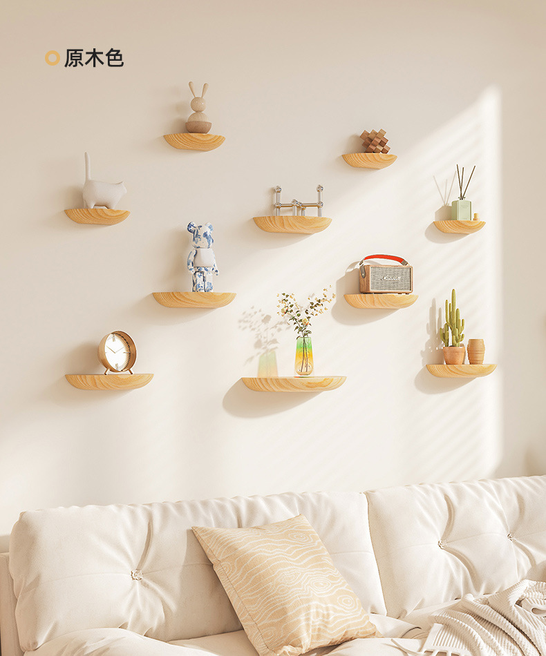 免打孔半圆实木隔板墙上置物架装饰北欧壁挂式客厅电视墙网红家居详情22