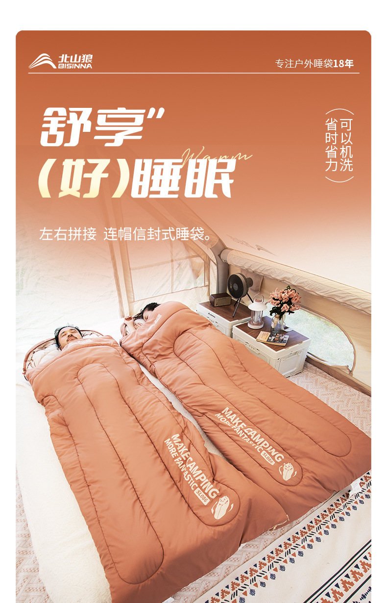 北山狼睡袋四季通用款成人户外露营轻量化夏季车用单双人被子两用详情1