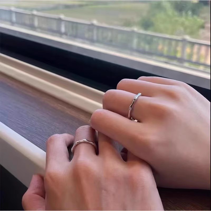 Couple rings, a unique design for a man and a woman. 925 sterling silver bamboo joint rings with open openings. A 520 gift for your girlfriend pic 11