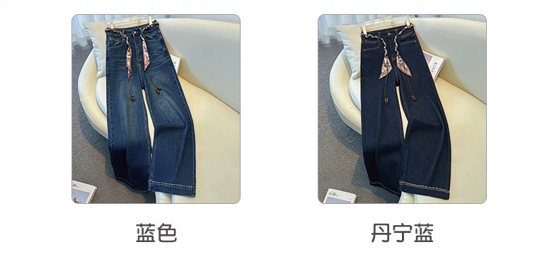 复古蓝加绒阔腿牛仔裤女春秋款2026新款复古宽松垂感小个子直筒裤详情7