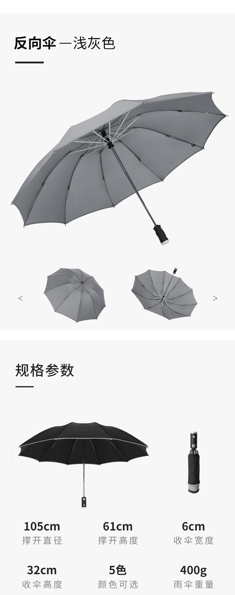 创意全自动三折反向雨伞反光条LED伞加印logo广告伞印字一件代发详情30