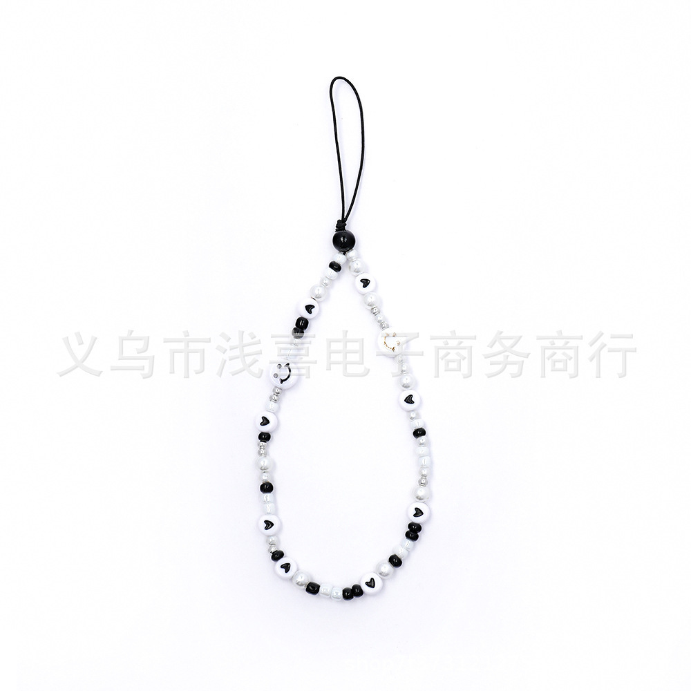 New European and American pearl smiling face mobile phone chain, rainbow beads, letter heart beads, mobile phone lanyard, car keychain pic 7