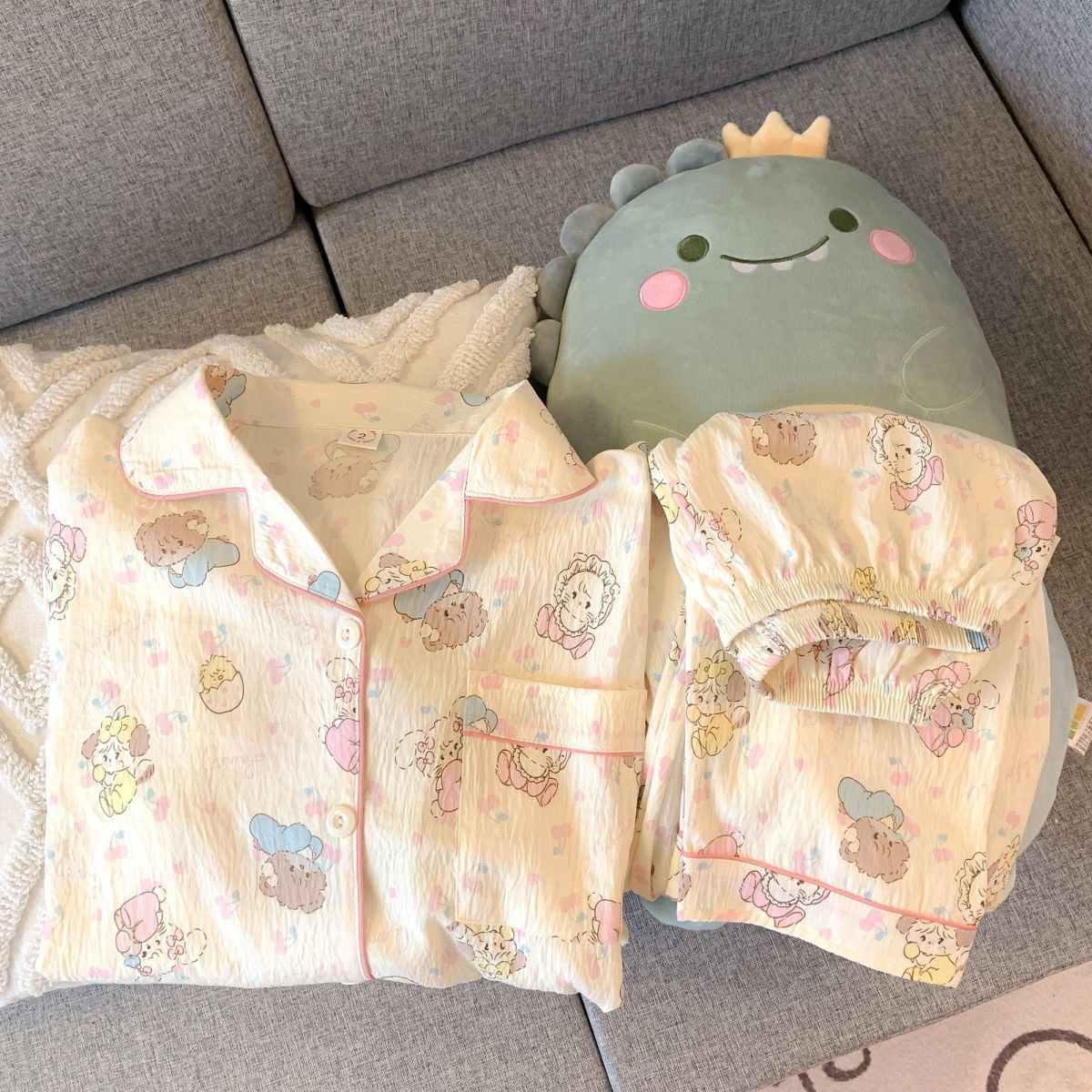 Cute cartoon mikko pajamas for girls in spring and autumn, cloud cotton long-sleeved, sweet student and Internet celebrity home wear set for summer pic 5