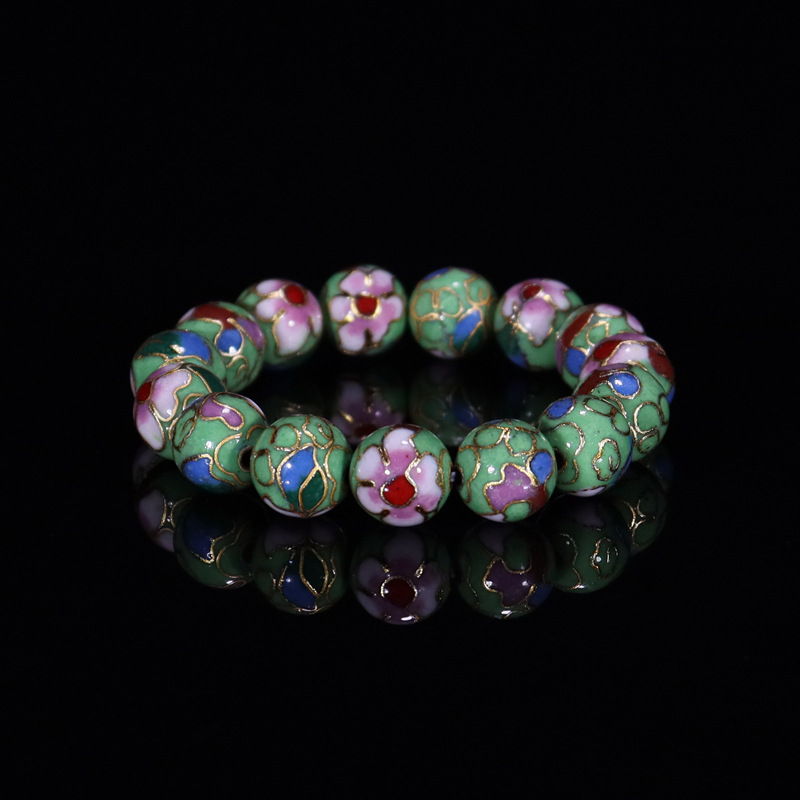Beijing Cloisonne classical ethnic style jewelry, traditional copper base cloisonne enamel polished round bead bracelet pic 26