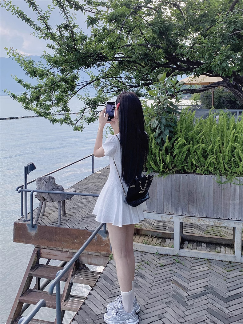 新中式白色泡泡袖衬衫连衣裙子女夏季法式气质小个子收腰甜美短裙详情28