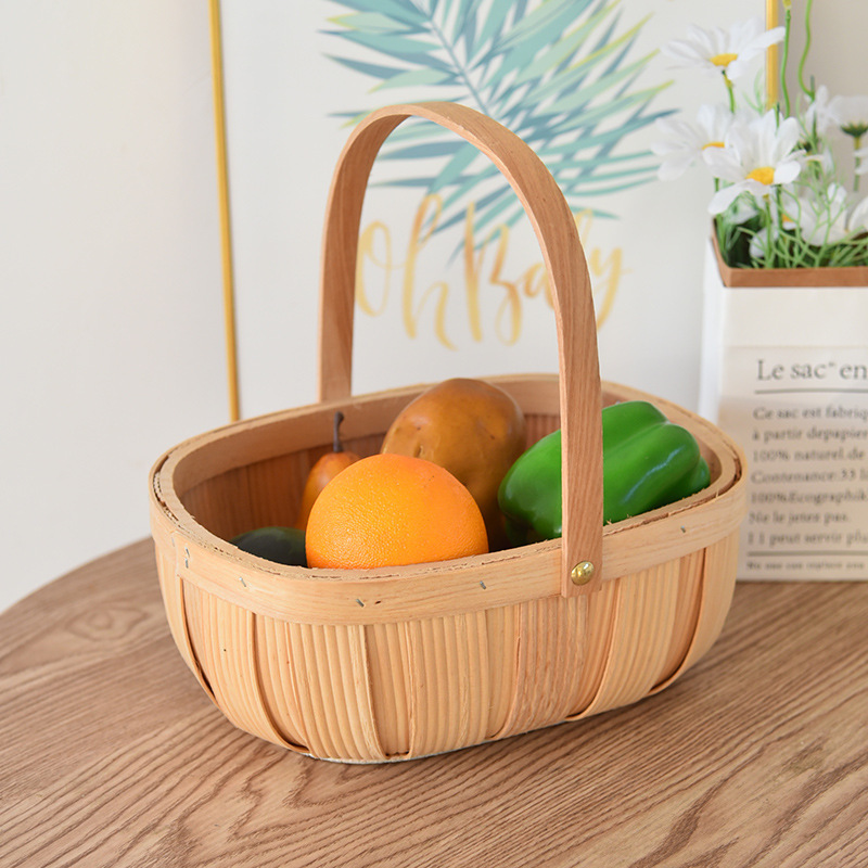 田园手提野餐水果篮编织送闺蜜坐月子鸡蛋插鲜花篮蔬菜收纳筐批发详情13