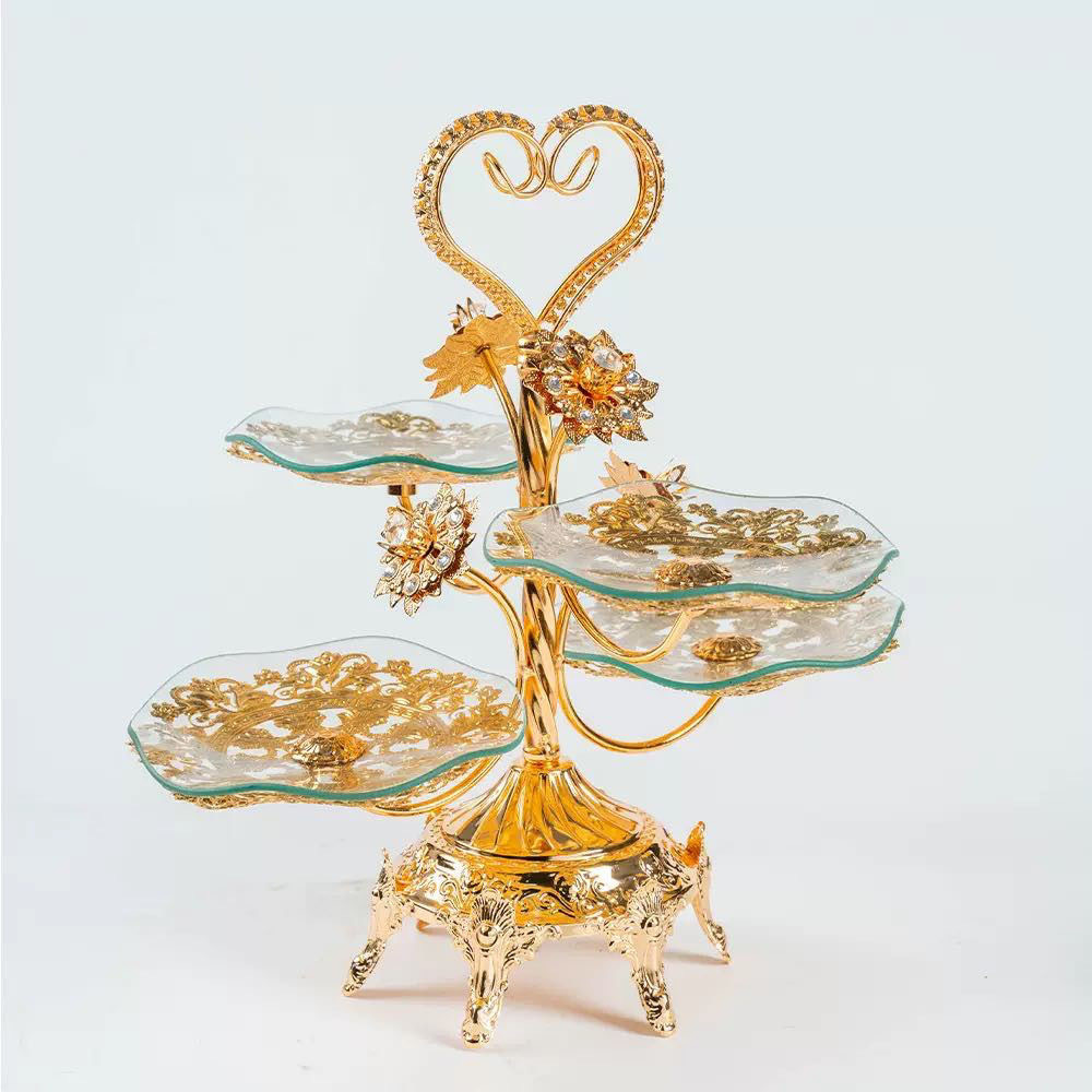 高档欧美风四格圆形水果果盘创意轻奢茶几摆件水果盘多层三层网红详情14