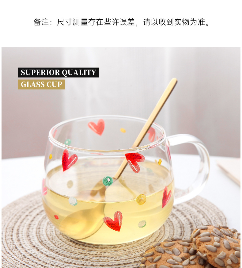 Transparent glass cups with creative heart-shaped milk breakfast cups, office household tea cups, and water cups with handles pic 6