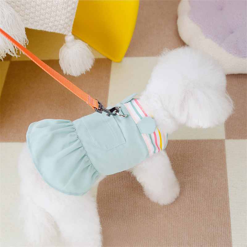 狗衣服春夏新款泰迪比熊贵宾夏季简洁方领兔子牵引裙宠物衣服批发详情6