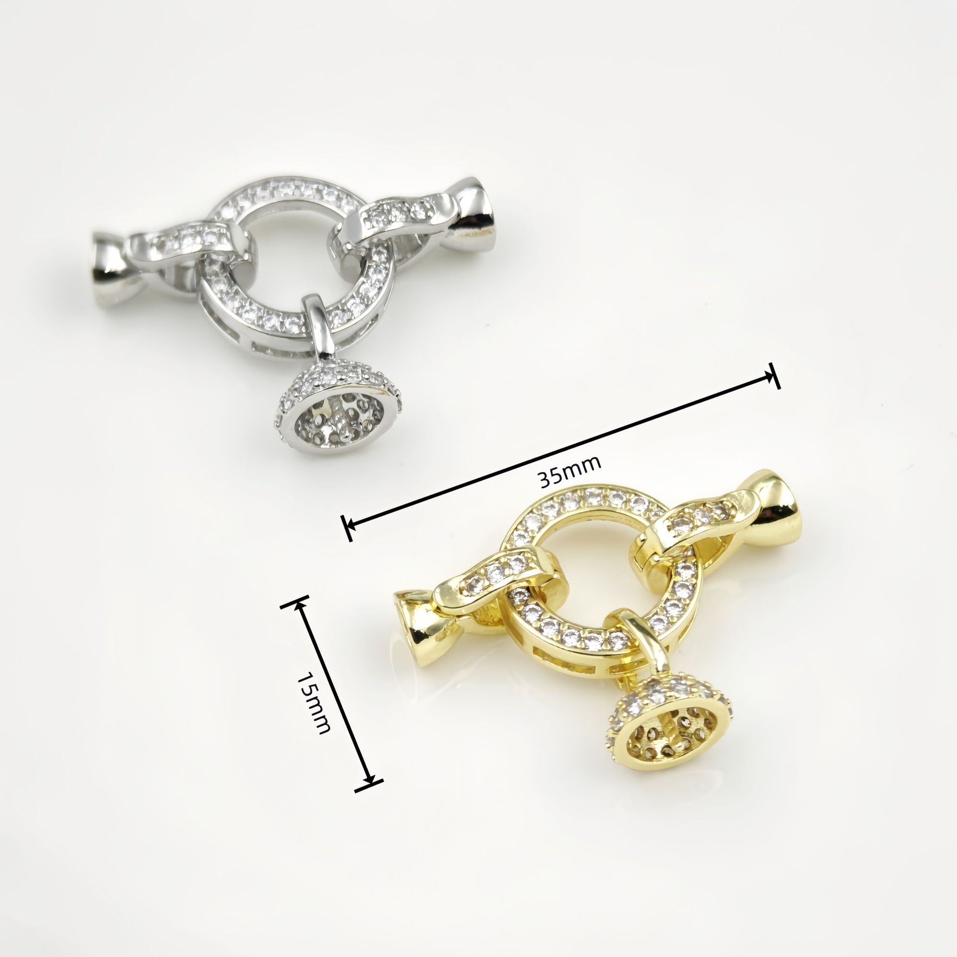 Micro-inlaid T-shaped zircon 18K gold-plated color retention double-ring pearl buckle bracelet, sweater necklace, camellia diy accessory matching pic 12