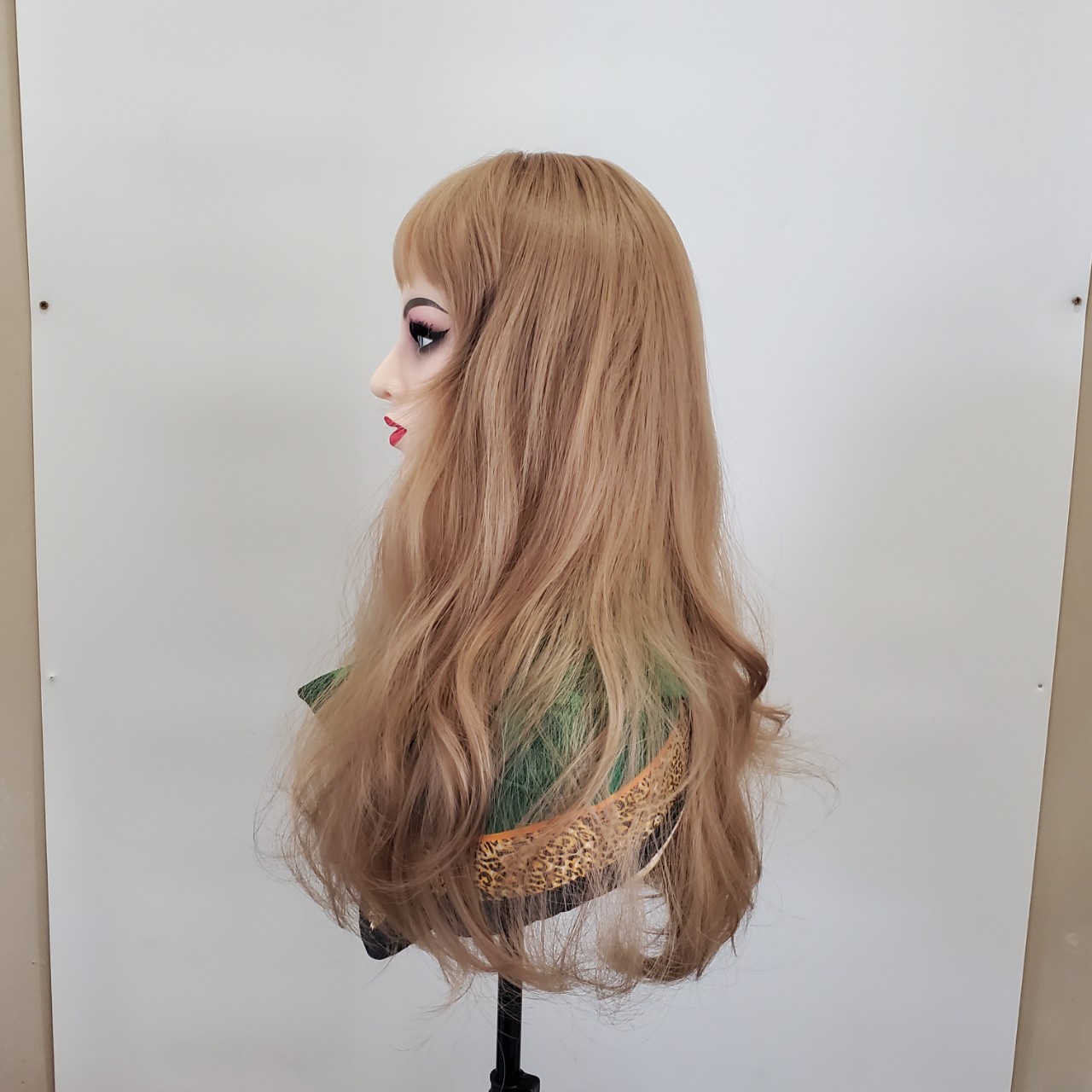Air bangs long curly hair wigs in multiple colors and styles, trendy straight bangs with sea waves, natural milk tea color for daily wear pic 2