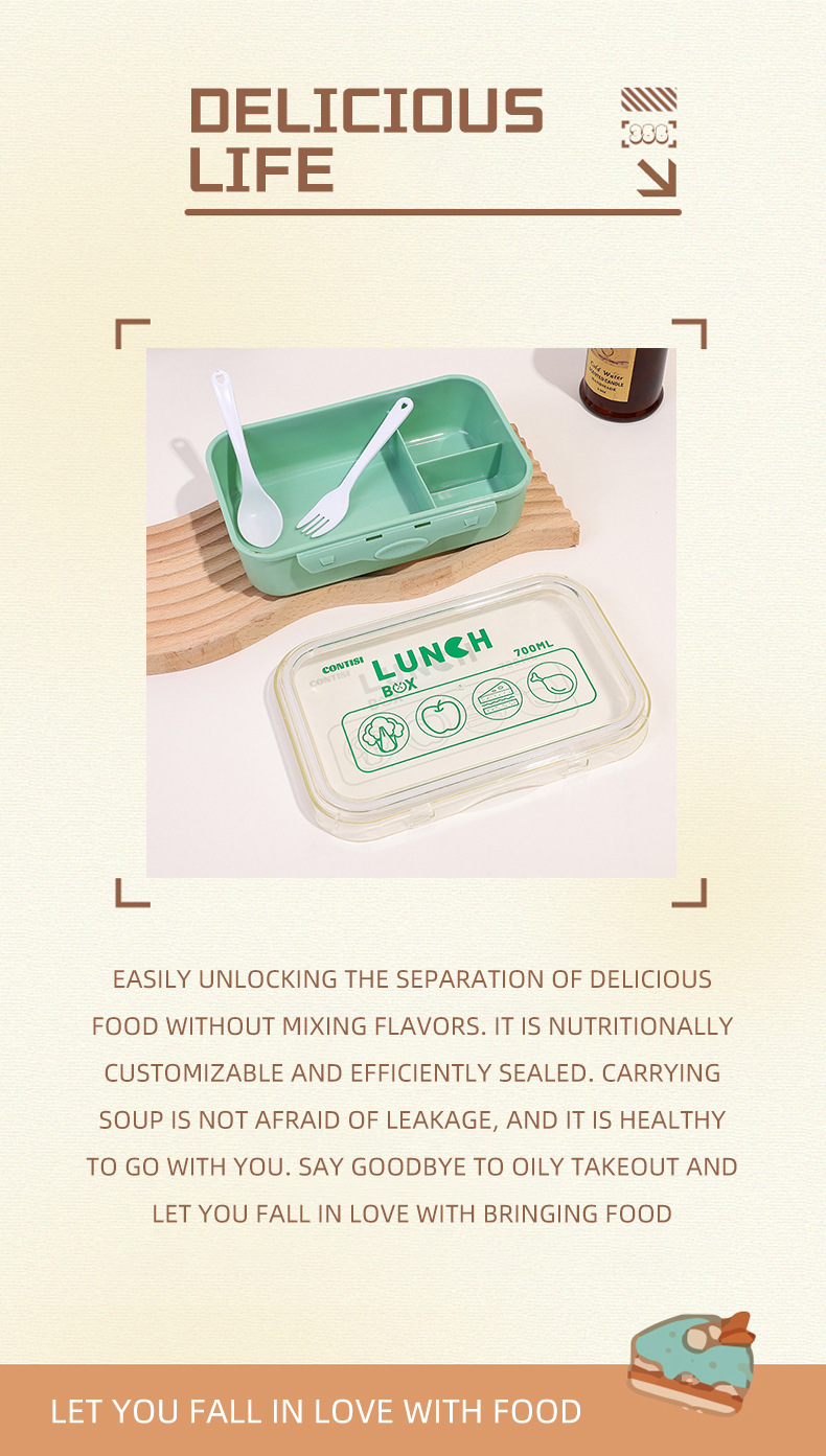 日式单层塑料饭盒批发微波炉分隔密封学生餐盒上班族便当盒详情3