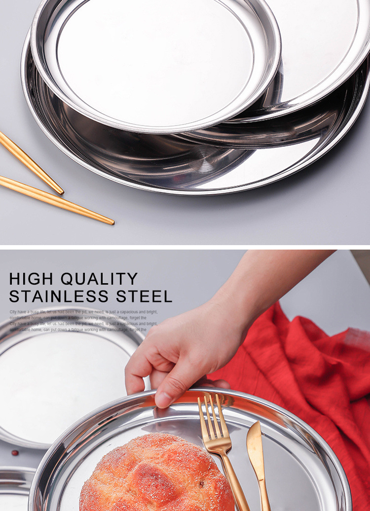 Cross-border stainless steel plates, round shallow plates, tableware, thickened trays, restaurant, hotel, household wholesale plates, enlarged pic 3