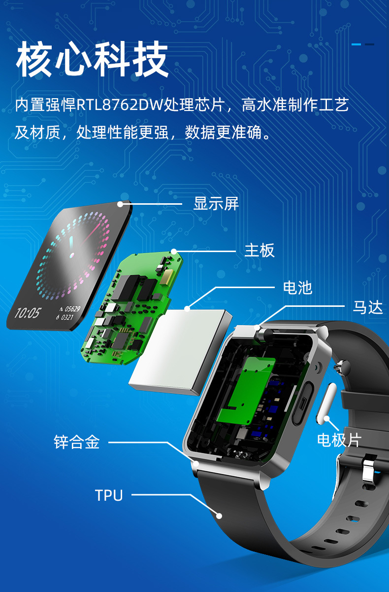 Cross-border ECG, electrocardiogram, non-invasive blood glucose measurement, blood pressure, blood oxygen, body temperature, electrocardiogram, sleep monitoring, KS03 smartwatch pic 7