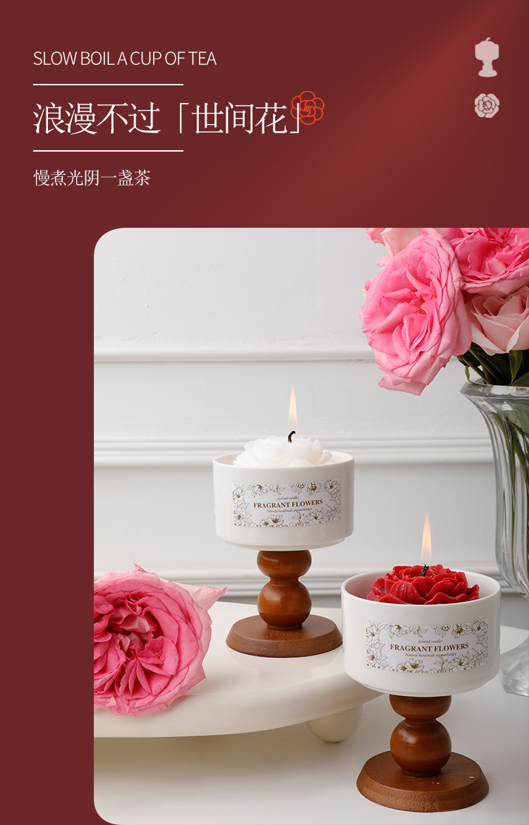 Camellia high-end scented candle gift box, retro ceramic cup wax, niche atmosphere, wedding and birthday gift pic 6