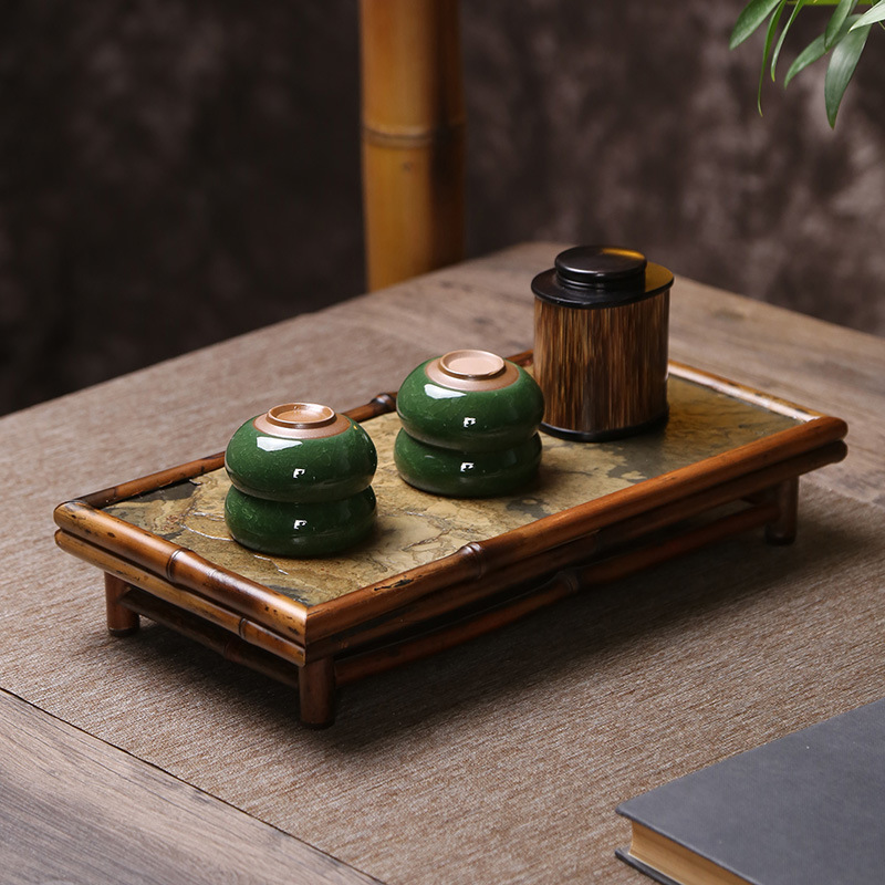 安吉梅鹿竹石面茶托盘 石面茶盘 石头制作竹工艺品 斑竹大漆国潮制品详情31