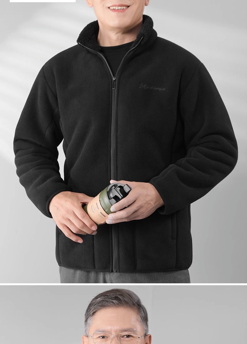 爸爸摇粒绒加厚外套冬季中老年男士上衣老人爷爷男装抓绒衣男冬装详情9