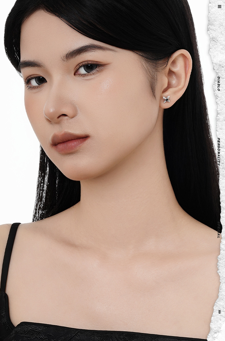 E1431 New Chinese style simple S925 pure silver diamond-encrusted pattern ear studs for women, small and delicate ear studs with Chinese style pic 3