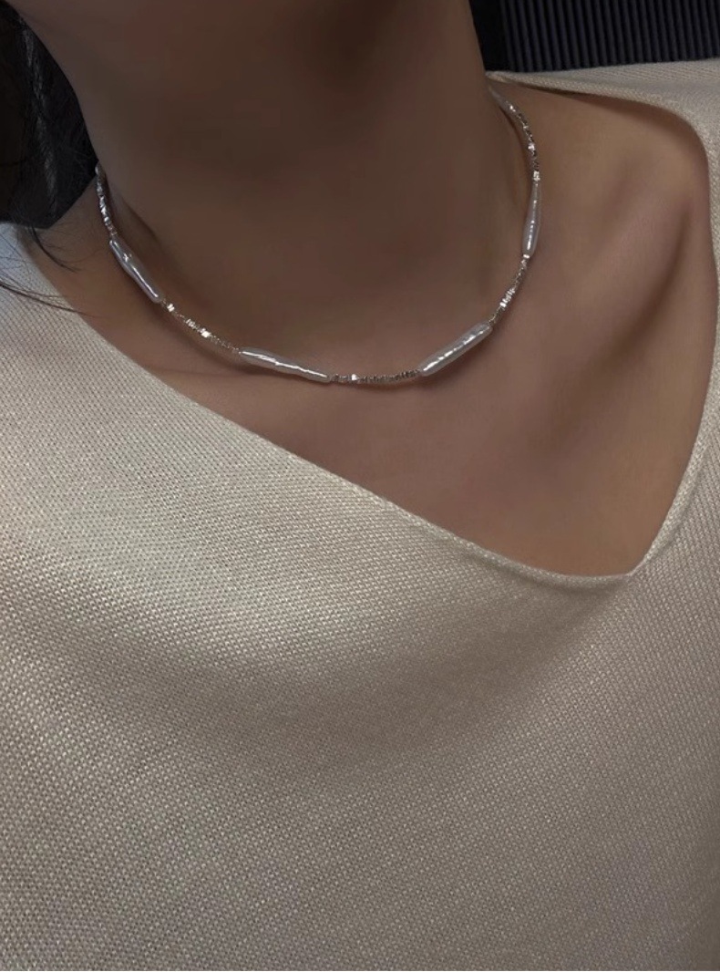 巴洛克小银条异形淡水珍珠项链气质网红简约银河迢迢碎银子锁骨链详情8