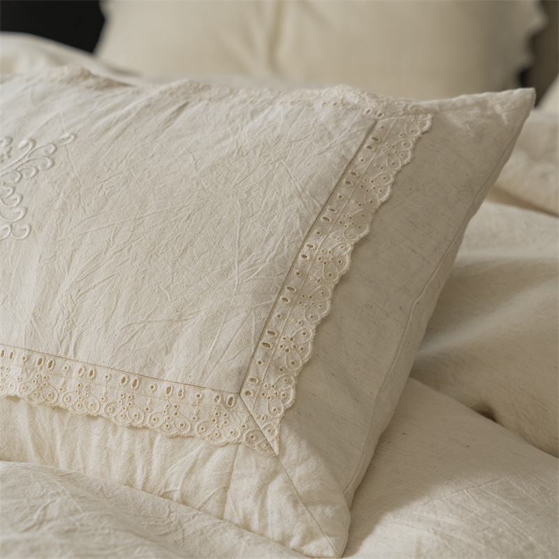 Fontainebleau - Light French Retro A-class Linen All-Cotton Four-piece Set for Homestay Heavy Industry Lace Cotton and Linen Bedding pic 6