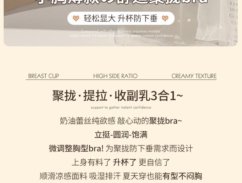 内衣女士小胸聚拢显大调整型无钢圈收副乳防下垂蕾丝夏薄款舒适详情2