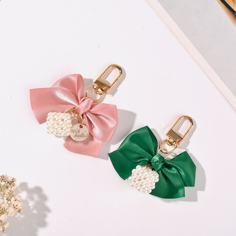 创意珍珠蝴蝶结汽车钥匙扣挂件小清新彩色织带蝴蝶结珍珠魔方配件详情6