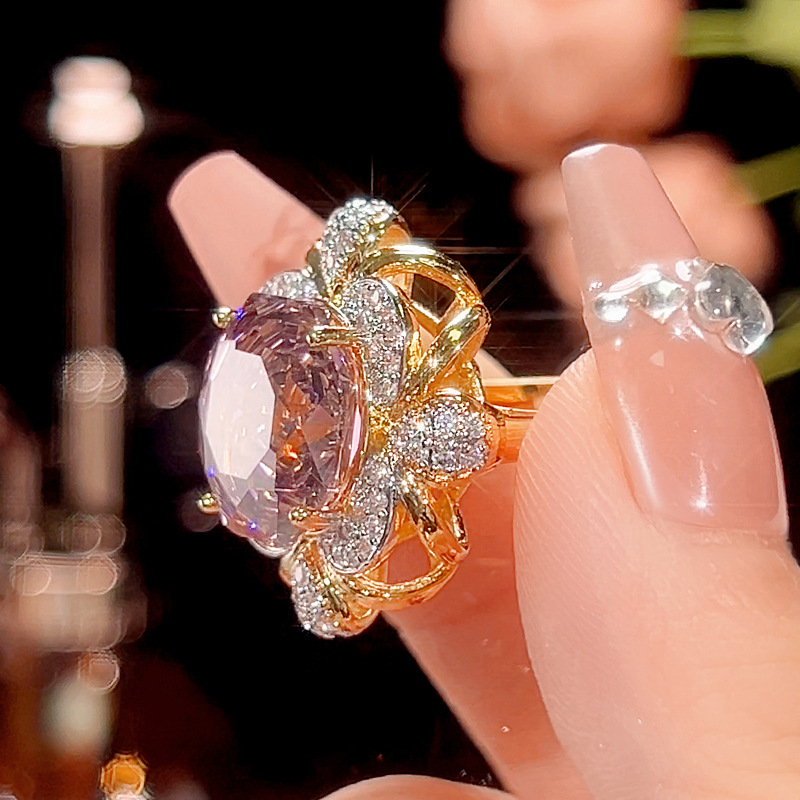 2025新款庄生生珠宝铜底镀金玫瑰切黄金复古拉丝轻奢套装女16-14m详情3