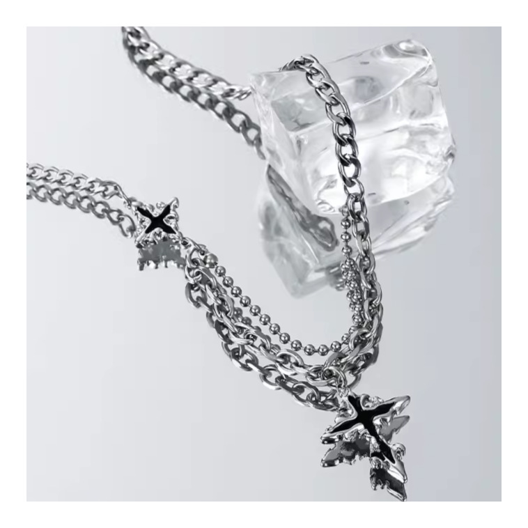 Cross-patterned titanium steel necklace for men, trendy, niche, versatile and non-fading accessory, high-end collarbone chain, light luxury accessory pic 4