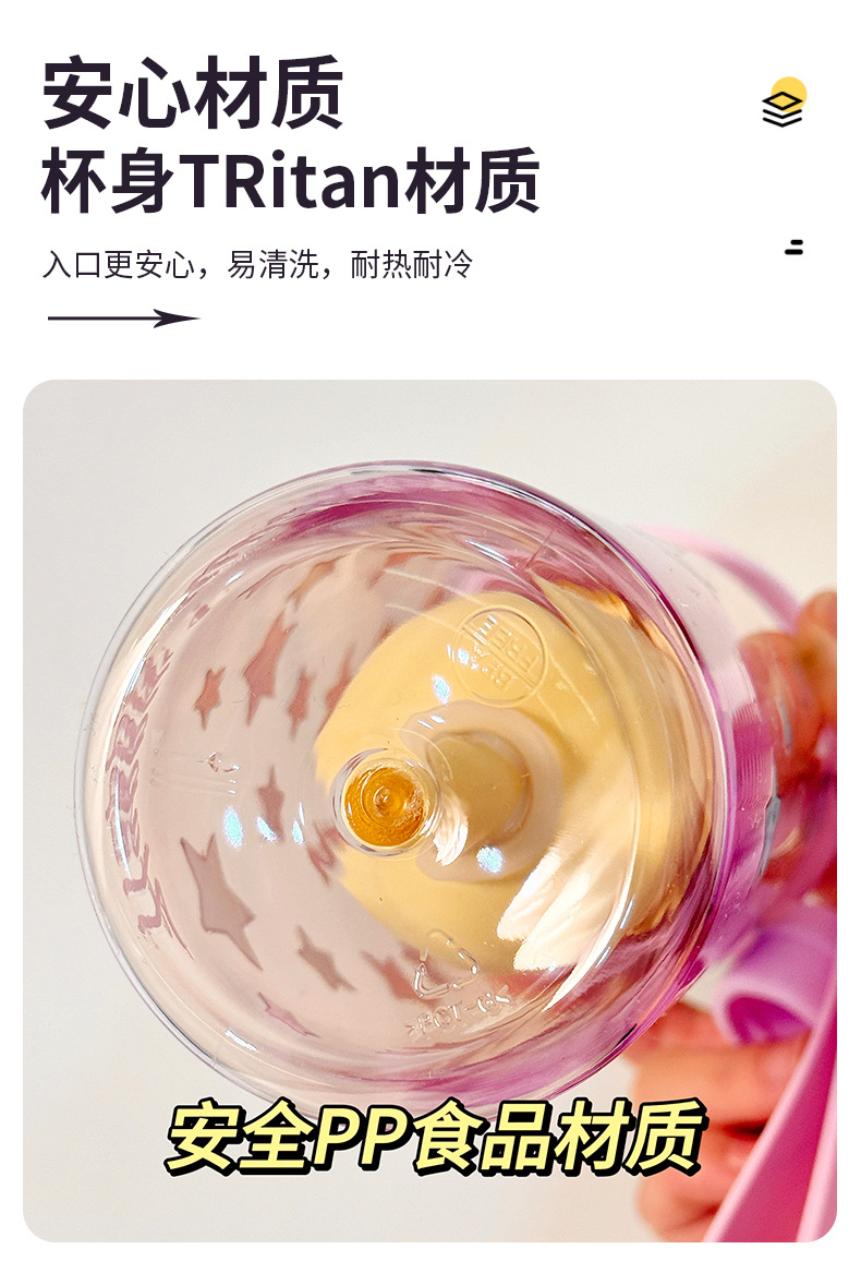 New Yebo plastic straw cup, cute cartoon TRitan water cup, student high appearance level tea and water separation double drinking cup pic 5