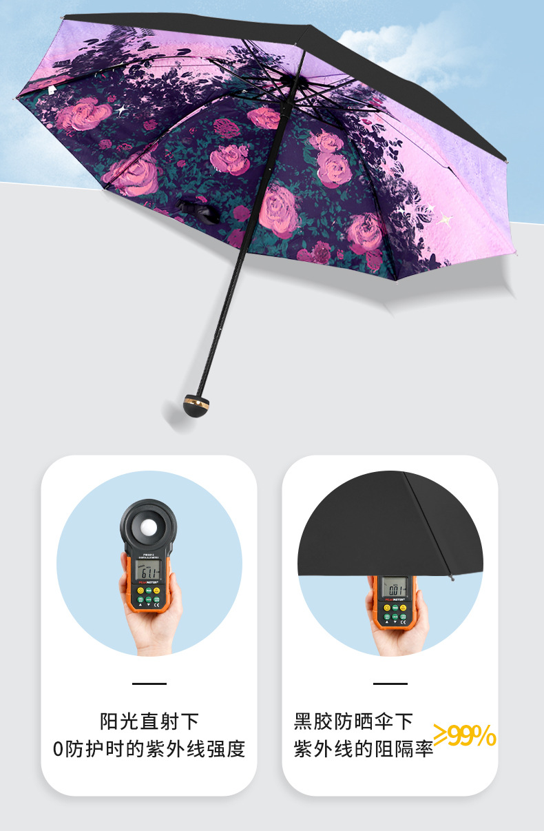 防紫外线女士晴雨两用雏菊双层黑胶太阳伞批发遮阳雨伞可加LOGO详情9