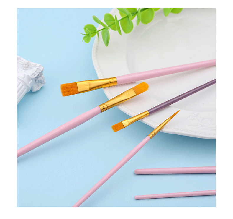 跨境亚马逊儿童美术套装10支塑料长杆水粉丙烯油画画笔尼龙材质DIY绘画工具详情14