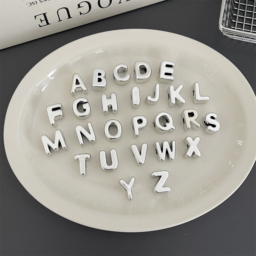 diy acrylic silver large-hole letter beads jewelry accessory package, hanging mobile phone chain accessory, stringing beads, scattering beads pic 3