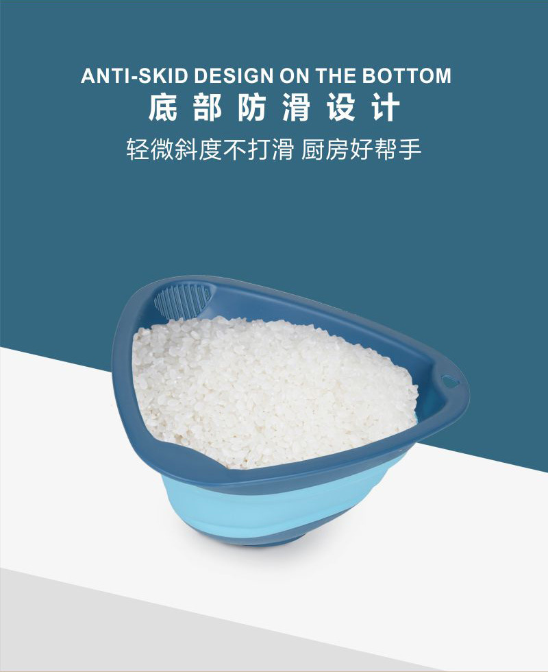 Wholesale of large-capacity telescopic rice washing sieve, kitchen plastic triangular vegetable washing basin, household hanging water draining basket with handle pic 6