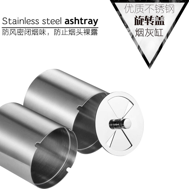 Thickened rotating cover stainless steel ashtray for car, windproof ashtray, office and household countertop, ashtray, car gift pic 17