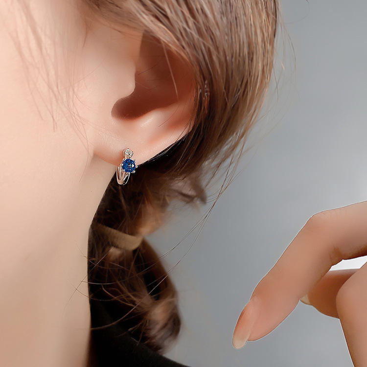 Feiyu retro, simple and exquisite red and blue zircon crystal earrings, fashionable and elegant for women, small silver and gold earrings pic 5