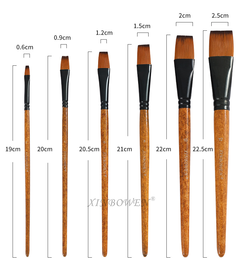 Wood grain stem flat-peak nylon brush oil painting brush, aluminum tube acrylic single-barrel painting brush, art studio watercolor pen wholesale pic 5