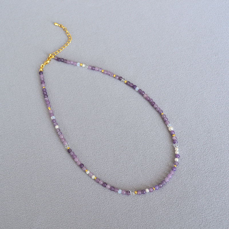 法式小众浪漫紫色水晶吊坠香芋紫珍珠串珠叠戴时尚可拆百搭项链女详情5