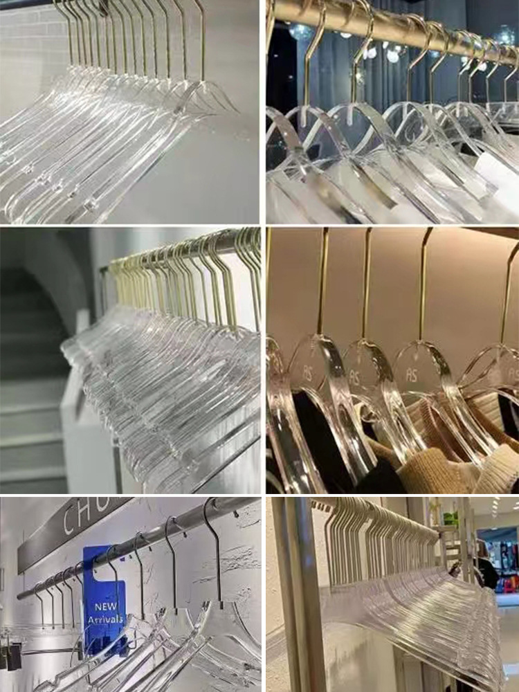 Acrílico hollín percha transparente vestido de novia tienda de alta gama logotipo personalizado percha de cristal percha de pantalones tienda de ropa colgante de ropa pic 1