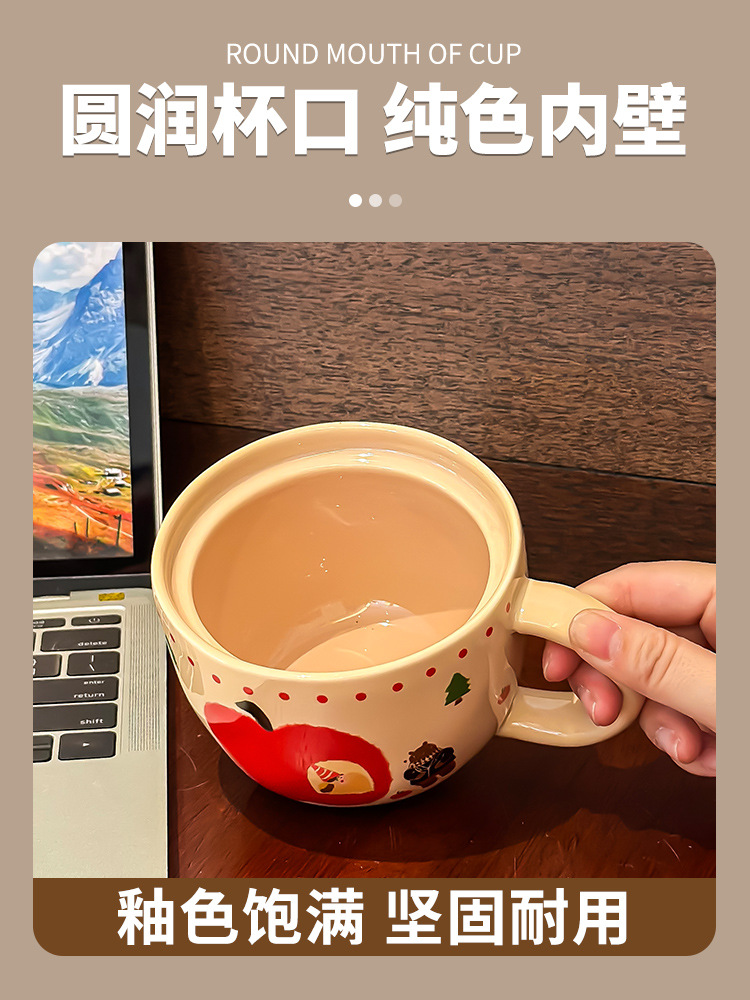 可爱卡通苹果陶瓷马克杯带盖勺创意个性咖啡牛奶办公室水杯子家用详情12