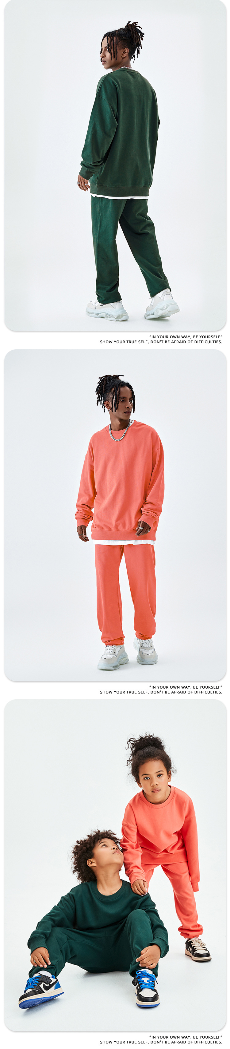 TILANI童装纯色400G毛圈棉圆领套头卫衣男女同款亲子套装跨境专供详情17