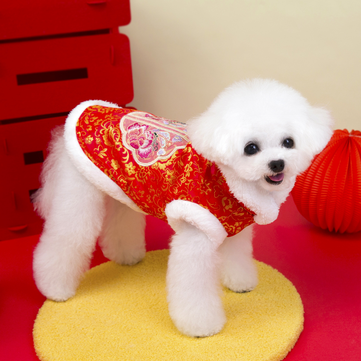 Pet clothing, dog clothes, autumn and winter festive outfits, new pet New Year outfits, Tang suits, 25 peony embroidery Tang suits, cotton-padded jackets pic 6