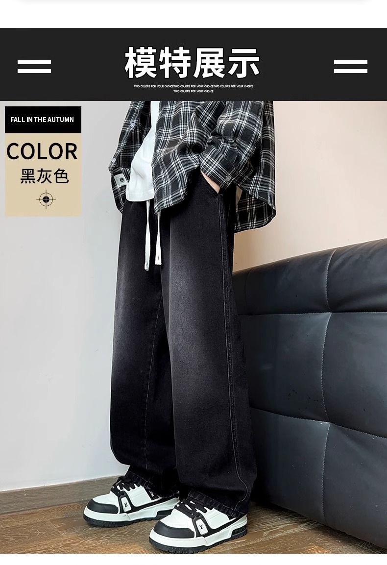 American straight-leg fleece jeans for men, thickened autumn and winter pants for men, neutral style, high street fashion brand, loose and large size pic 7