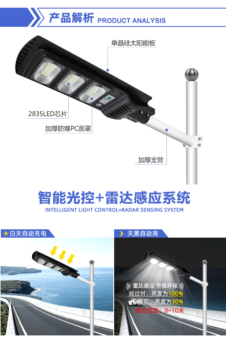 Wholesale solar street lamps from manufacturers, cross-border integrated outdoor garden lamps, and human-sensing solar street lamps pic 9