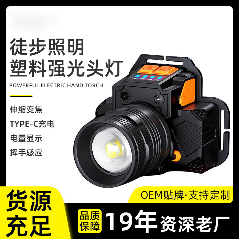 Wholesale of new cross-border 2025 sensor headlamps with intense brightness, long battery life, outdoor charging and fishing led lighting pic 1