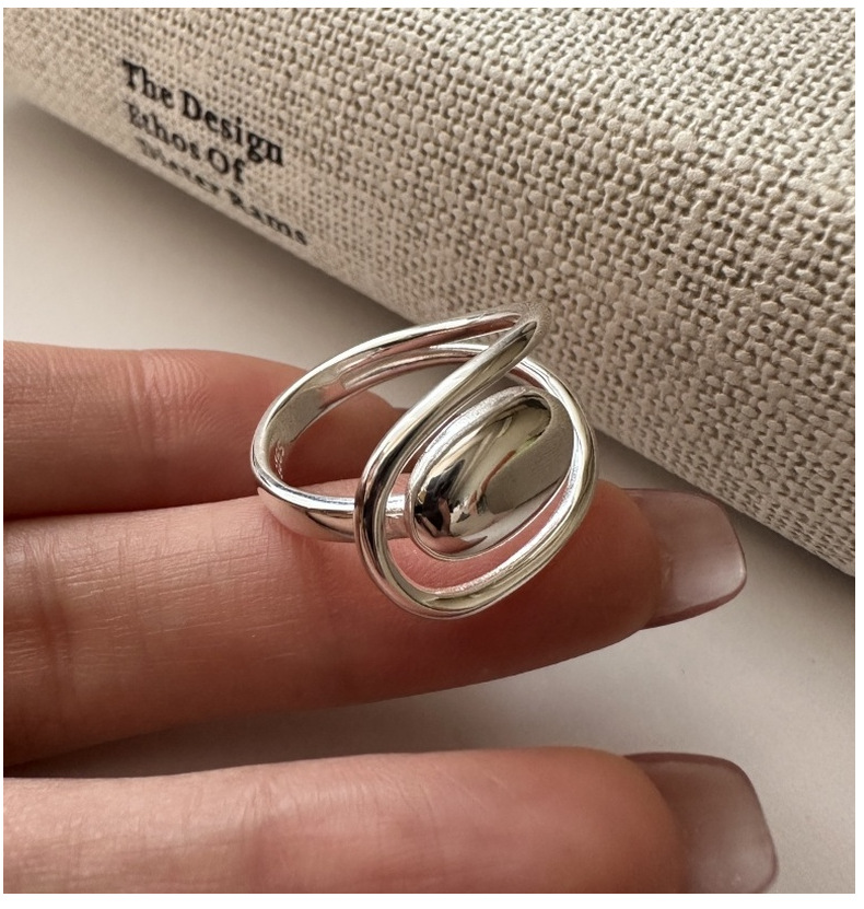 S925 sterling silver Korean version niche design simple oval retro ring, Korean style fashionable and individual ring wholesale pic 8