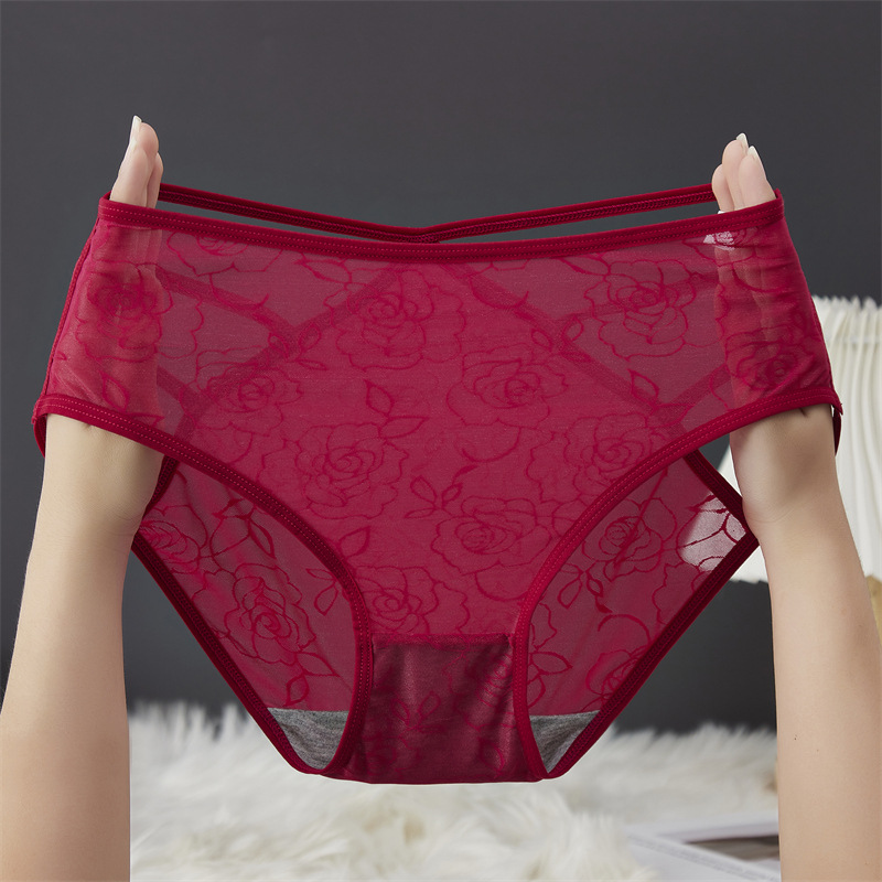 Sexy mesh underwear for women, breathable and comfortable, with fine straps, cross-cut, high-elasticity and high-waisted, large-sized Ankara red underwear for women pic 5