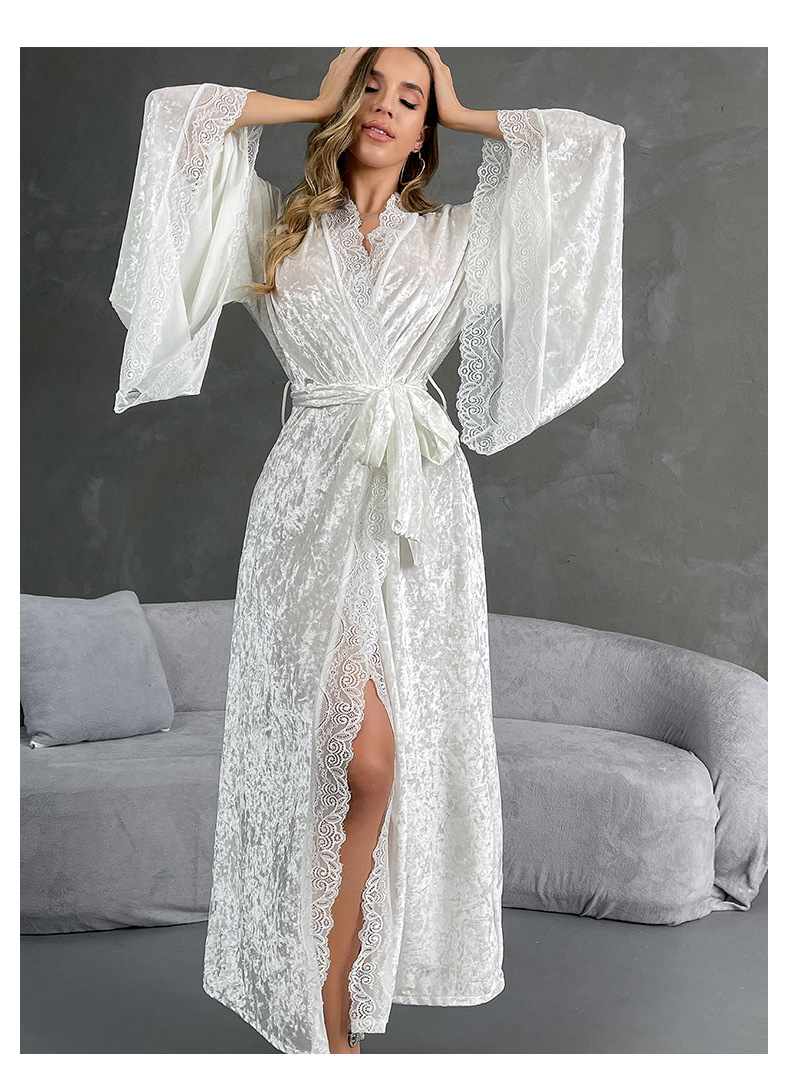 Factory direct sales of velvet and lace patchwork home wear series, sexy V-neck slit nightgowns, halter nightgowns in multiple styles pic 24