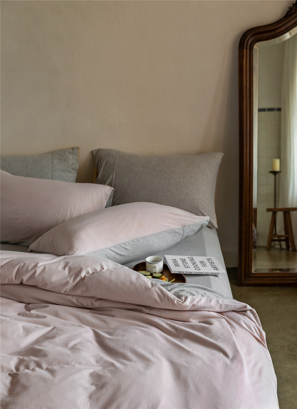 ins Japanese-style solid color all-cotton knitted cotton four-piece set, skin-friendly nude sleeping plain double-layer Indian cotton bed sheet pic 196